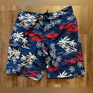 Columbia PFG Omni-Shade Swim Trunks Tuna Fish Palm Tree Mens 36 Inseam 11” H2